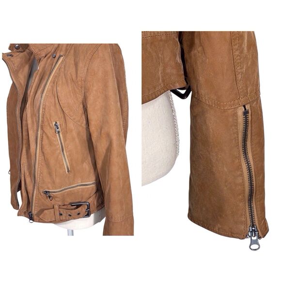 We The Free People Fenix Faux Leather Moto Jacket Camel Brown Women’s Medium - Picture 5 of 8